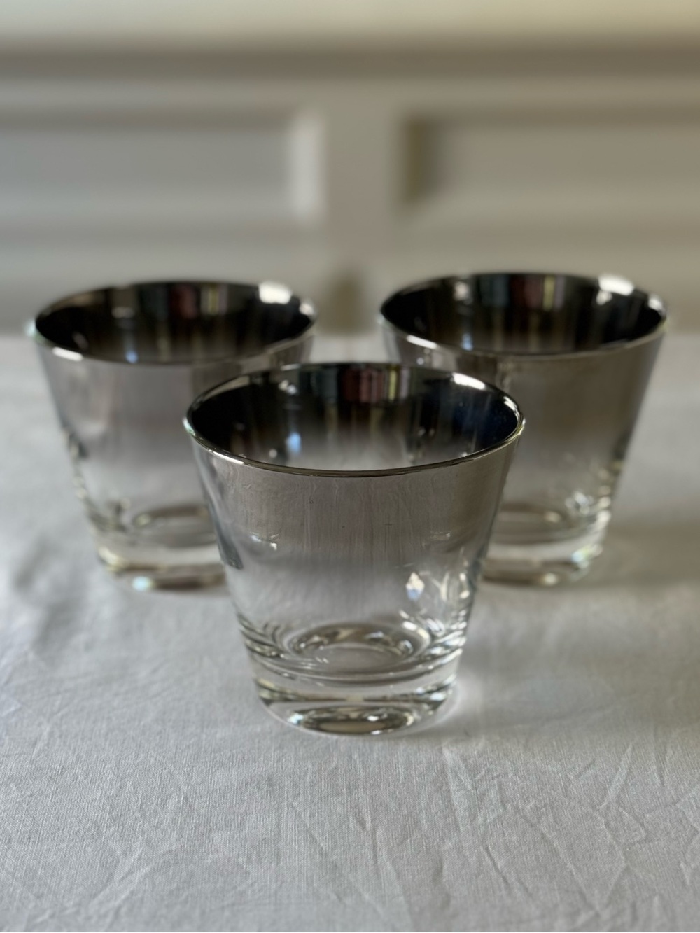 Vintage Vitreon Queen's Lusterware Silver Fade Shot Glasses Set of 3 | MCM